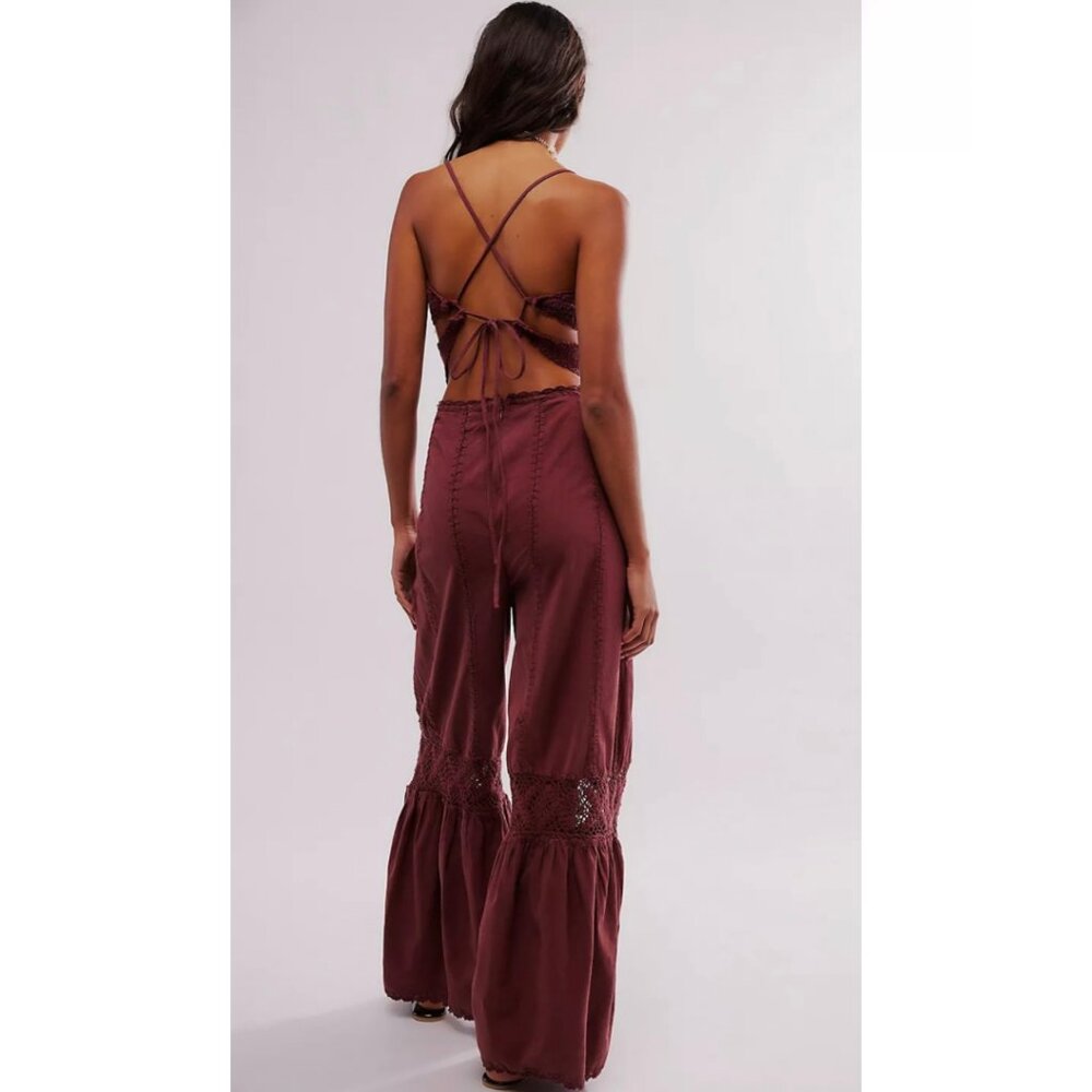 Free People Freya Crochet One Piece Jumpsuit in Brown XL NWT - Picture 6 of 16